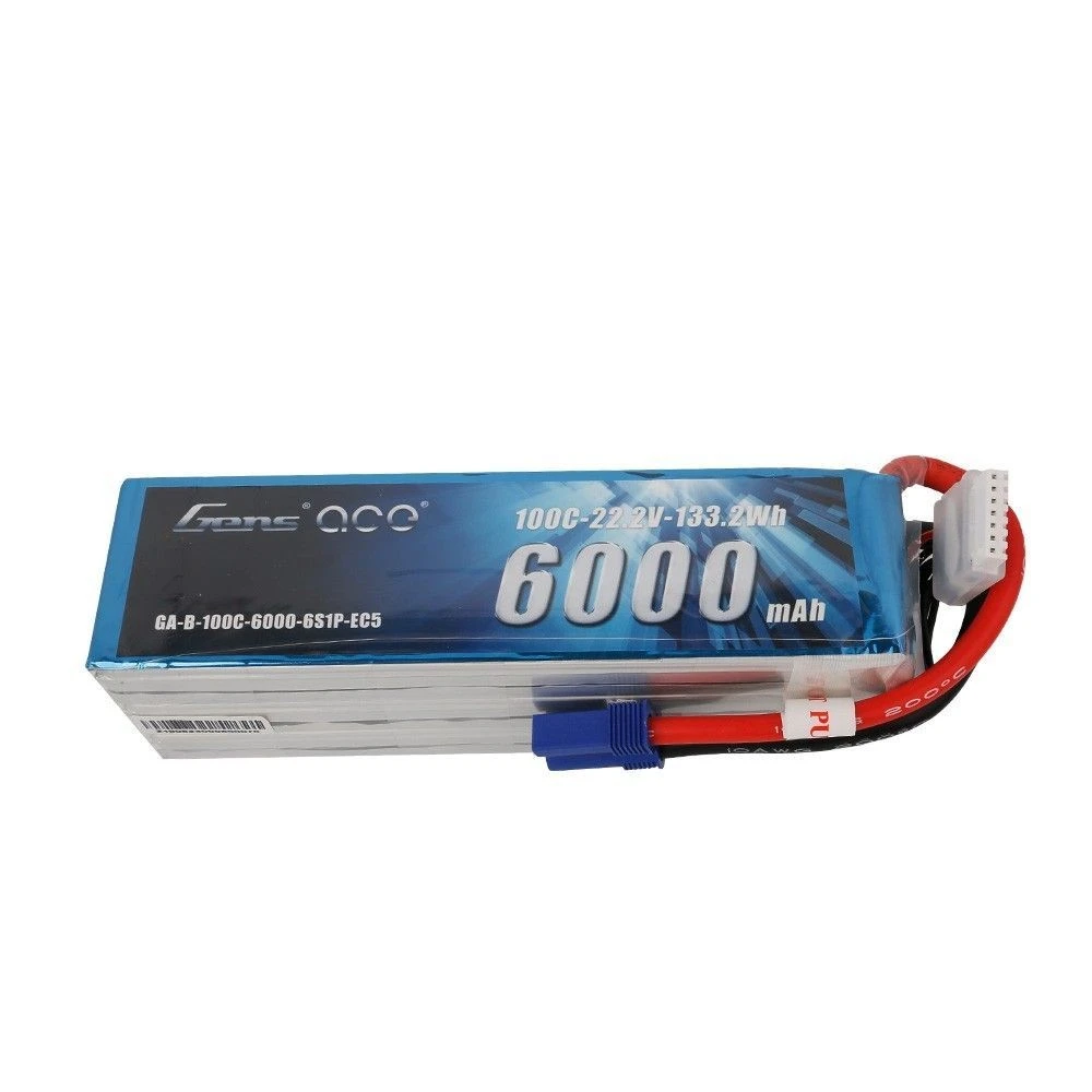 Gens Ace 6000mAh 22.2V 100C 6S1P Lipo Battery Pack With EC5 Plug 1 Gens Ace 6000mAh 22.2V 100C 6S1P Lipo Battery Pack With EC5 Plug