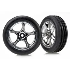 Traxxas Front Alias Ribbed Tires & Tracer 2.2" Chrome Wheels (Bandit) (2)