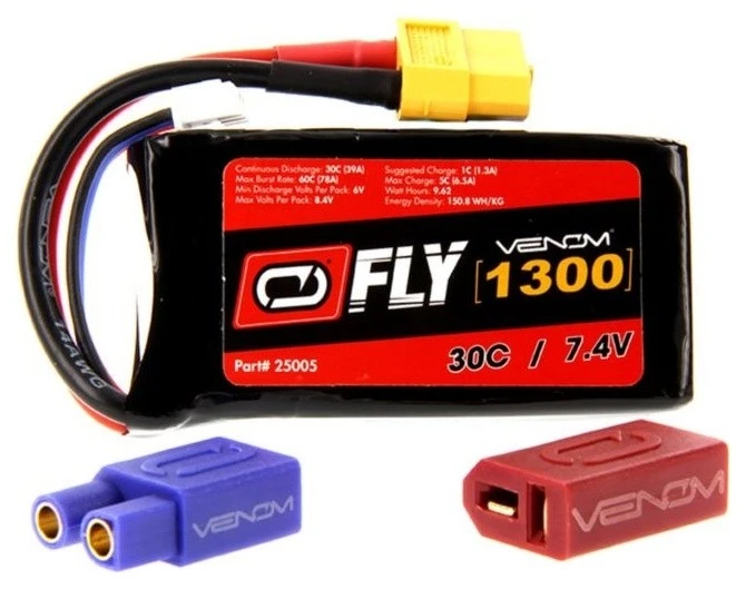 Venom 1300mAh 2S 7.4V 30C LIPO With Universal 2.0 Connector 1 Venom 1300mAh 2S 7.4V 30C LIPO With Universal 2.0 Connector